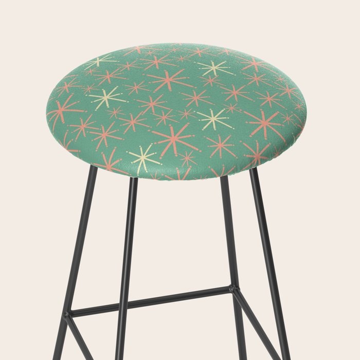 Starbursts Mid Century Modern Retro Pattern in Blush Pink, Cream, and Mint Teal Stool Gallery Image 2