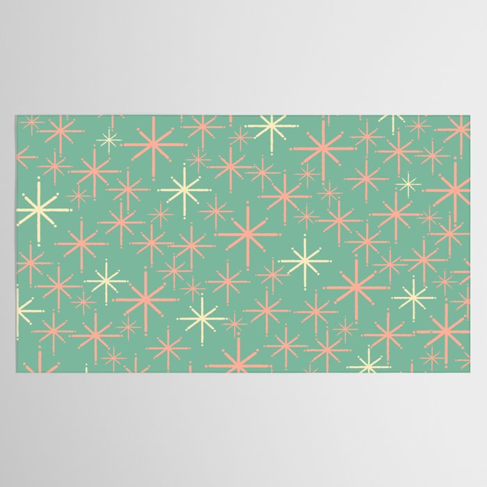 Starbursts Mid Century Modern Retro Pattern in Blush Pink, Cream, and Mint Teal Tablecloth Gallery Image 2
