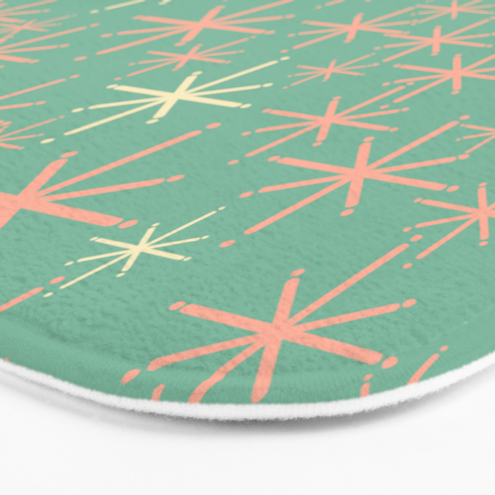 Starbursts Mid Century Modern Retro Pattern in Blush Pink, Cream, and Mint Teal Bath Mat Gallery Image 3