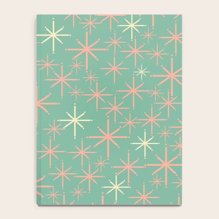 Starbursts Mid Century Modern Retro Pattern in Blush Pink, Cream, and Mint Teal Notebook Gallery Image 4