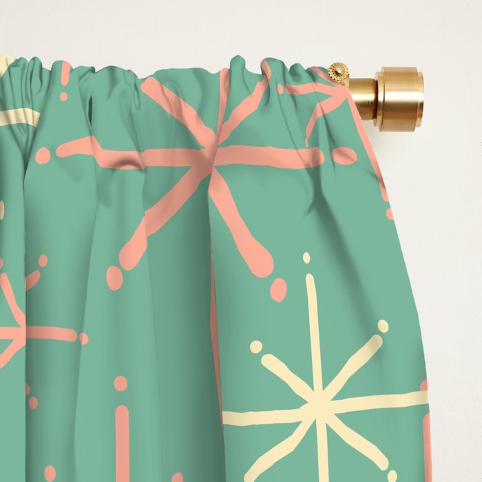 Starbursts Mid Century Modern Retro Pattern in Blush Pink, Cream, and Mint Teal Window Curtain Gallery Image 2