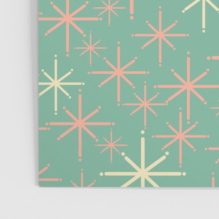 Starbursts Mid Century Modern Retro Pattern in Blush Pink, Cream, and Mint Teal Poster Gallery Image 3