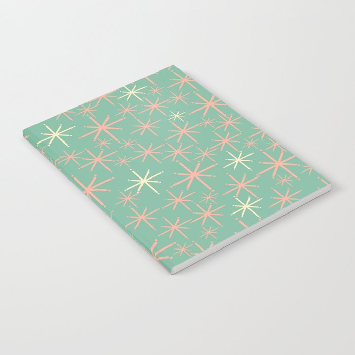 Starbursts Mid Century Modern Retro Pattern in Blush Pink, Cream, and Mint Teal Notebook Gallery Image 2