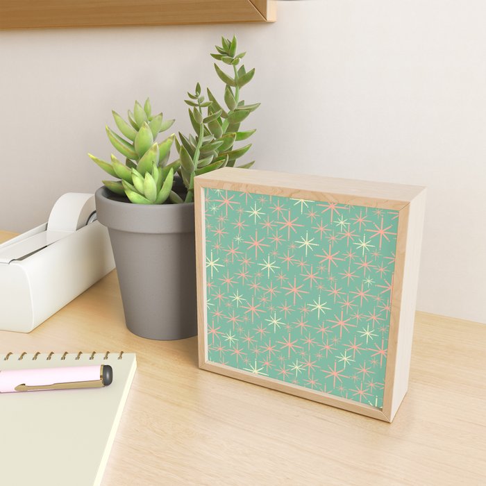 Starbursts Mid Century Modern Retro Pattern in Blush Pink, Cream, and Mint Teal Mini Art Print Gallery Image 2