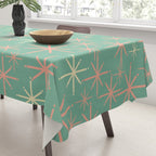 Starbursts Mid Century Modern Retro Pattern in Blush Pink, Cream, and Mint Teal Tablecloth Gallery Image 3