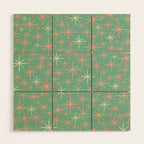 Starbursts Mid Century Modern Retro Pattern in Blush Pink, Cream, and Mint Teal Wood Wall Art Gallery Image 1