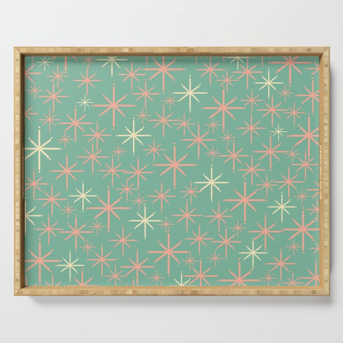 Starbursts Mid Century Modern Retro Pattern in Blush Pink, Cream, and Mint Teal Serving Tray Gallery Image 1