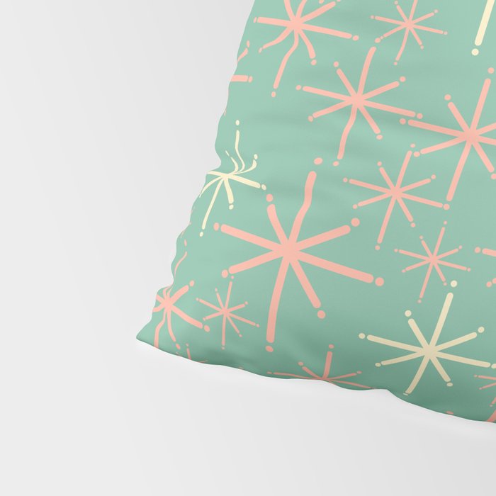 Starbursts Mid Century Modern Retro Pattern in Blush Pink, Cream, and Mint Teal Pillow Sham Gallery Image 4
