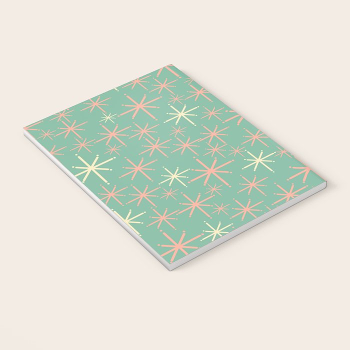 Starbursts Mid Century Modern Retro Pattern in Blush Pink, Cream, and Mint Teal Notebook Gallery Image 3