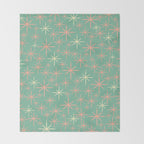 Starbursts Mid Century Modern Retro Pattern in Blush Pink, Cream, and Mint Teal Throw Blanket Gallery Image 2