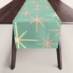 Starbursts Mid Century Modern Retro Pattern in Blush Pink, Cream, and Mint Teal Table Runner Gallery Image 1
