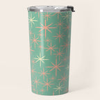 Starbursts Mid Century Modern Retro Pattern in Blush Pink, Cream, and Mint Teal Travel Mug Gallery Image 2