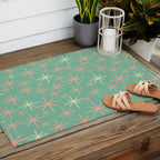 Starbursts Mid Century Modern Retro Pattern in Blush Pink, Cream, and Mint Teal Outdoor Rug Gallery Image 2