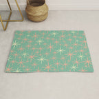 Starbursts Mid Century Modern Retro Pattern in Blush Pink, Cream, and Mint Teal Rug Gallery Image 1