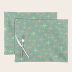 Starbursts Mid Century Modern Retro Pattern in Blush Pink, Cream, and Mint Teal Placemat Gallery Image 1