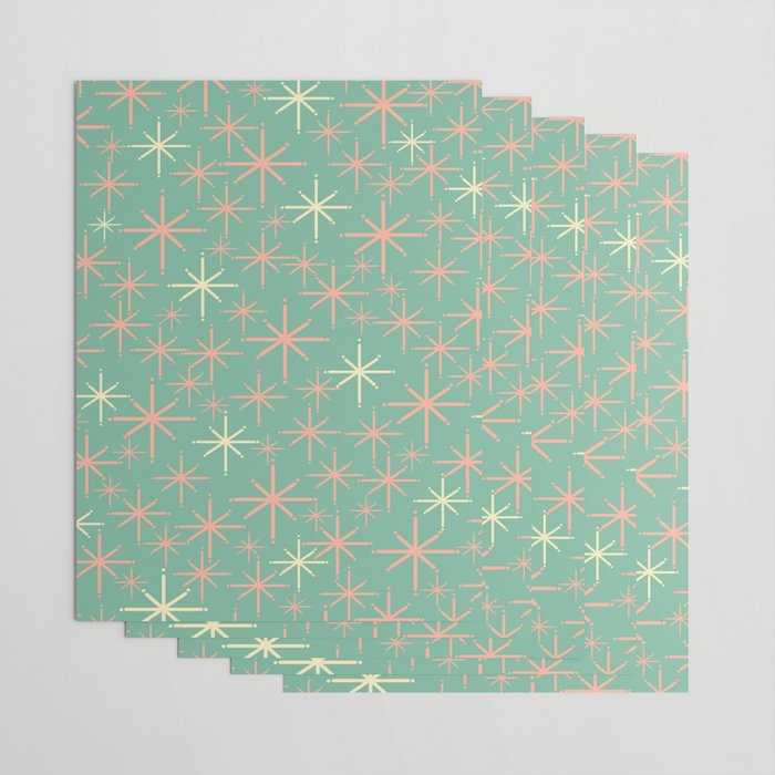 Starbursts Mid Century Modern Retro Pattern in Blush Pink, Cream, and Mint Teal Wrapping Paper Gallery Image 3
