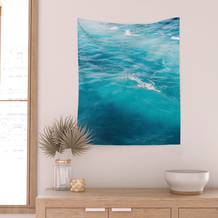 Mediterranean Sea - Blue Waves - Ocean Water - Nature Photography Wall Tapestry Gallery Image 2