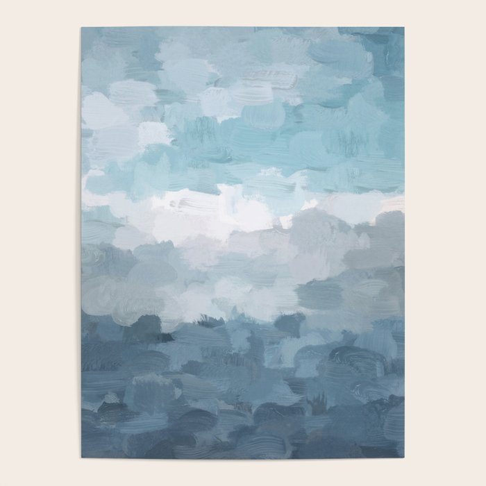 Nightfall Sailing - Indigo Navy Sky Blue Gray White Ocean Horizon Abstract Sea Rainy Cloudy Stormy Poster Gallery Image 4