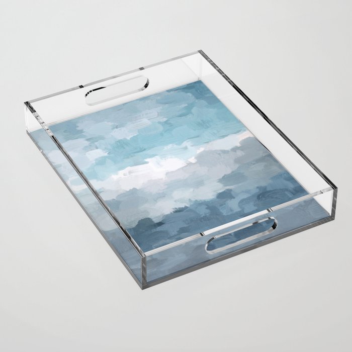 Nightfall Sailing - Indigo Navy Sky Blue Gray White Ocean Horizon Abstract Sea Rainy Cloudy Stormy Acrylic Tray Gallery Image 1
