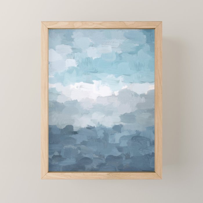 Nightfall Sailing - Indigo Navy Sky Blue Gray White Ocean Horizon Abstract Sea Rainy Cloudy Stormy Mini Art Print Gallery Image 1