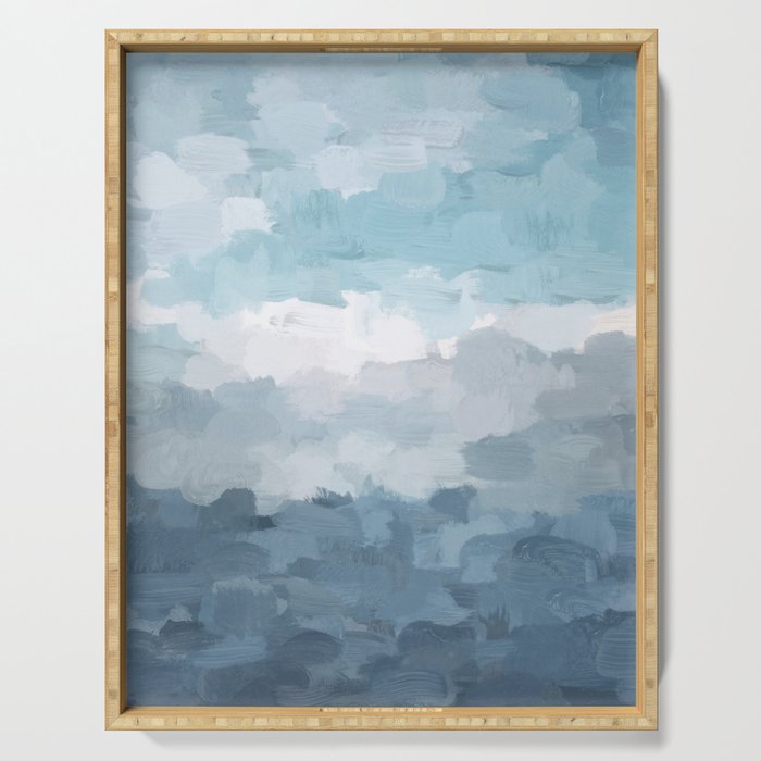 Nightfall Sailing - Indigo Navy Sky Blue Gray White Ocean Horizon Abstract Sea Rainy Cloudy Stormy Serving Tray Gallery Image 1