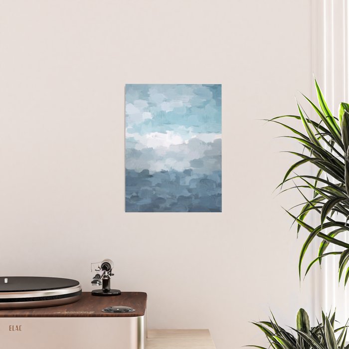Nightfall Sailing - Indigo Navy Sky Blue Gray White Ocean Horizon Abstract Sea Rainy Cloudy Stormy Poster Gallery Image 2