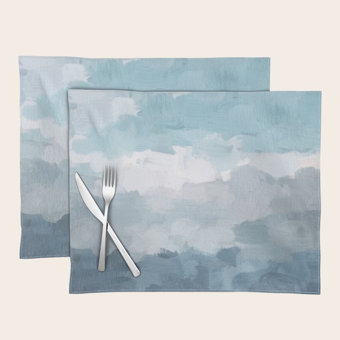 Nightfall Sailing - Indigo Navy Sky Blue Gray White Ocean Horizon Abstract Sea Rainy Cloudy Stormy Placemat Gallery Image 1