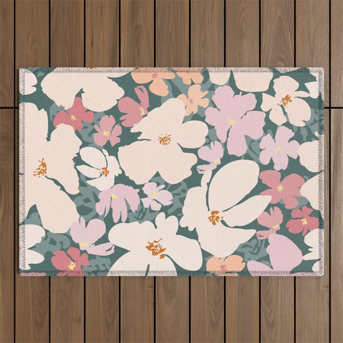 Peach and pink floral field pattern Outdoor Rug Gallery Image 1