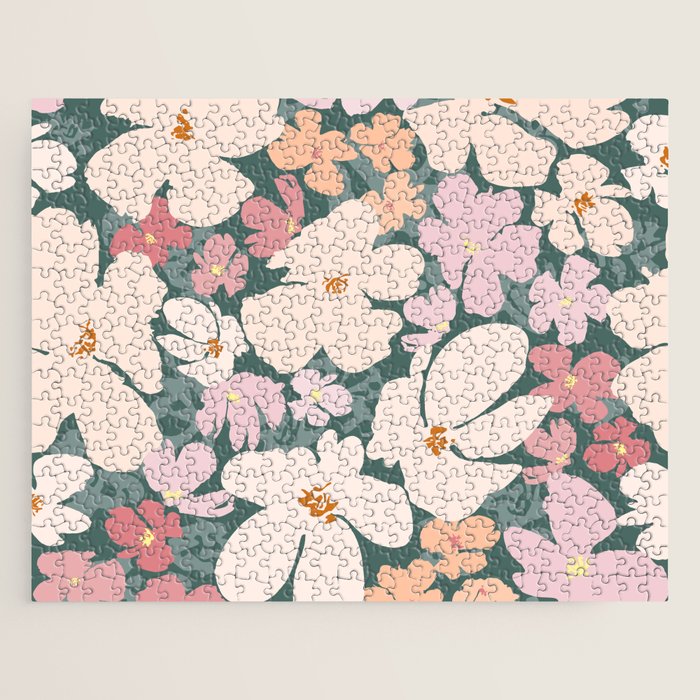 Peach and pink floral field pattern Jigsaw Puzzle Gallery Image 1