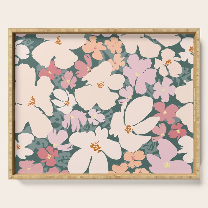 Peach and pink floral field pattern Serving Tray Gallery Image 1