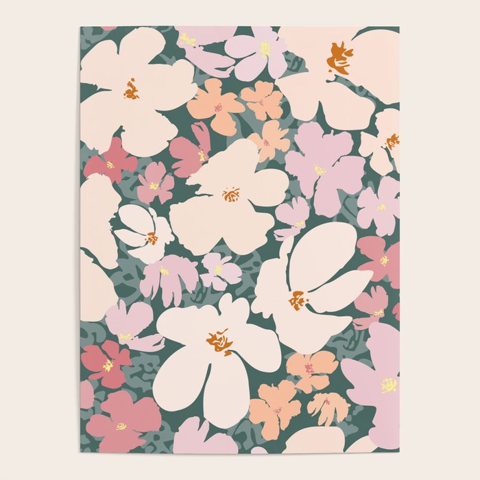 Peach and pink floral field pattern Poster Gallery Image 1