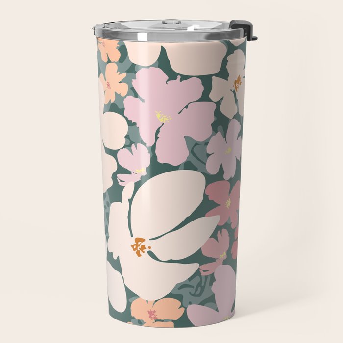 Peach and pink floral field pattern Travel Mug Gallery Image 2
