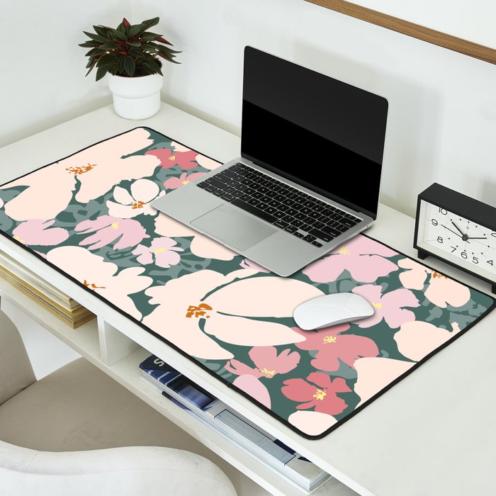 Peach and pink floral field pattern Desk Mat Gallery Image 2