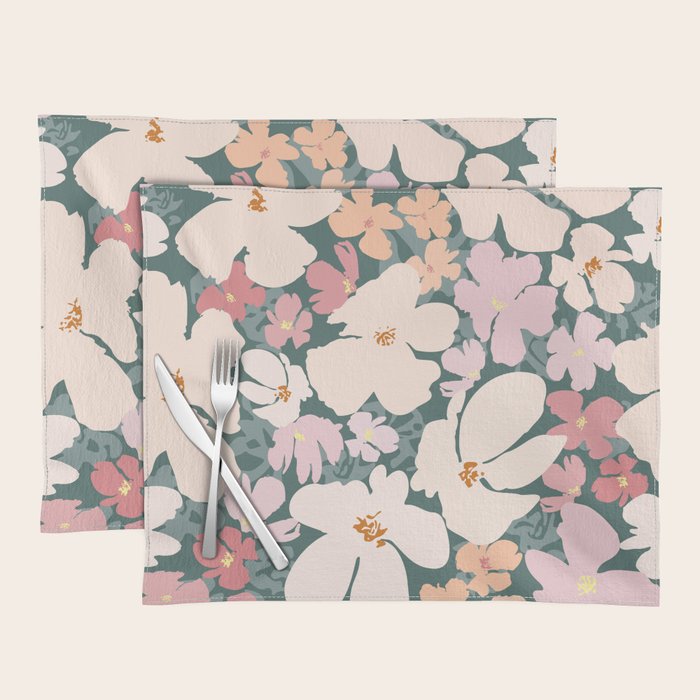 Peach and pink floral field pattern Placemat Gallery Image 1