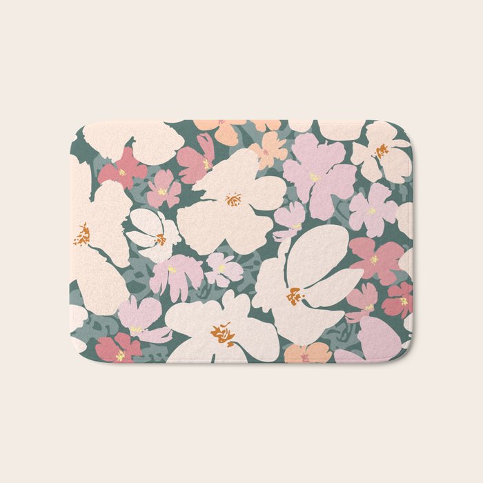 Peach and pink floral field pattern Bath Mat Gallery Image 1