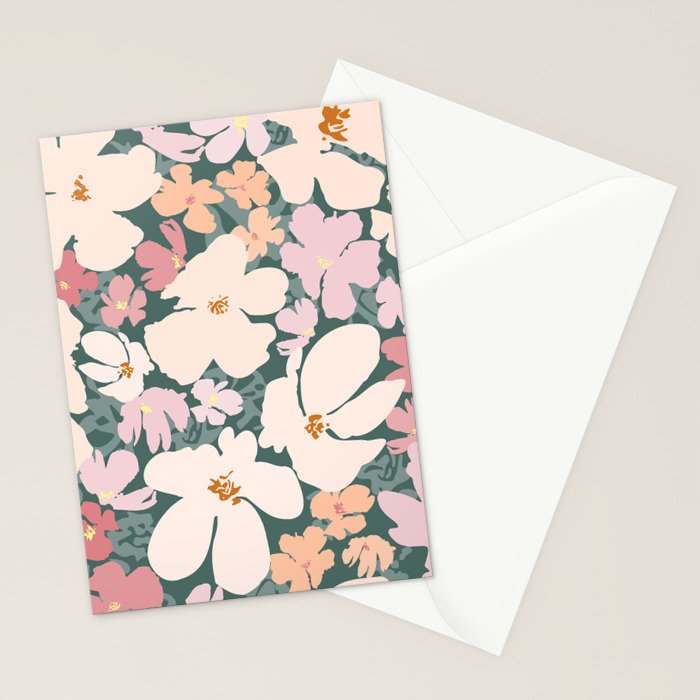 Peach and pink floral field pattern Stationery Card Gallery Image 2