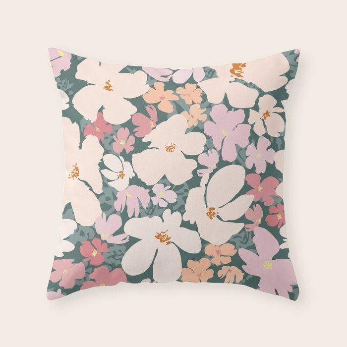 Peach and pink floral field pattern Throw Pillow Gallery Image 1