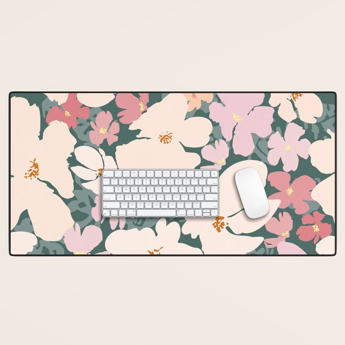 Peach and pink floral field pattern Desk Mat