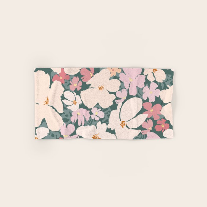 Peach and pink floral field pattern Bath Towel Gallery Image 1
