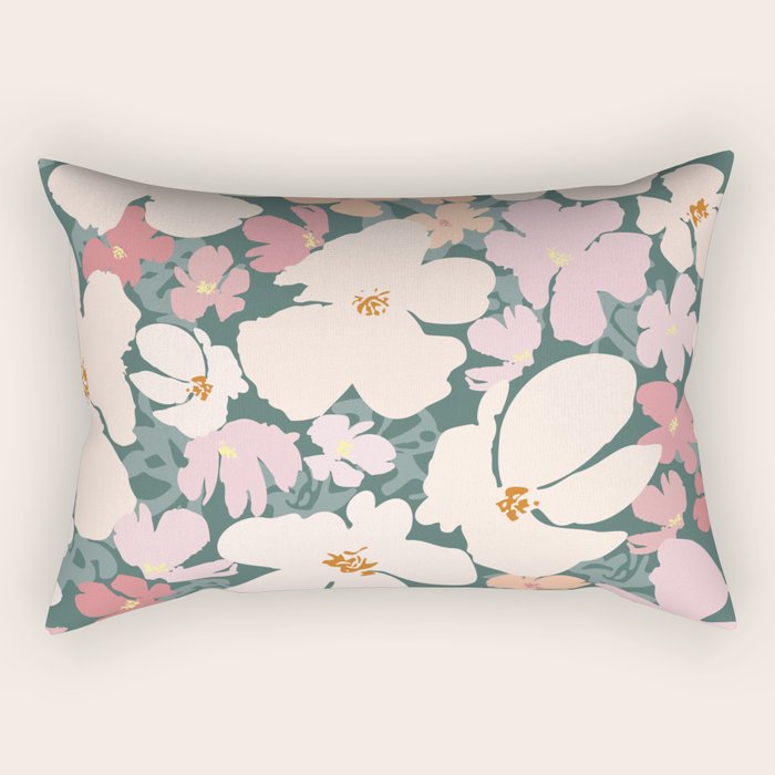 Peach and pink floral field pattern Rectangular Pillow Gallery Image 1