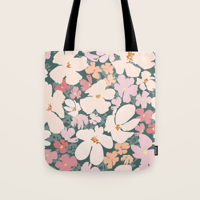 Peach and pink floral field pattern Tote Bag Gallery Image 1