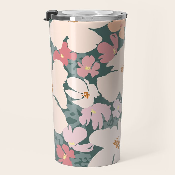 Peach and pink floral field pattern Travel Mug Gallery Image 3