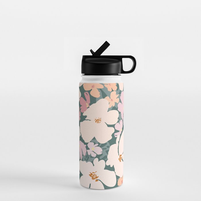 Peach and pink floral field pattern Water Bottle Gallery Image 1