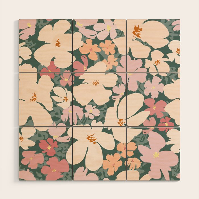 Peach and pink floral field pattern Wood Wall Art
