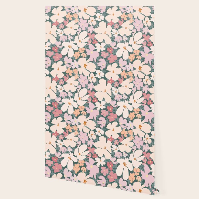 Peach and pink floral field pattern Wallpaper Gallery Image 2