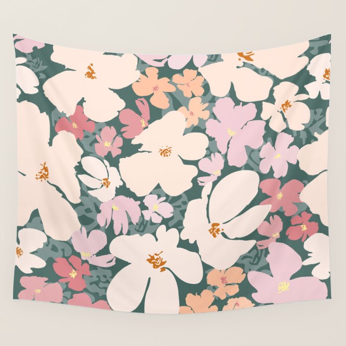 Peach and pink floral field pattern Wall Tapestry Gallery Image 4