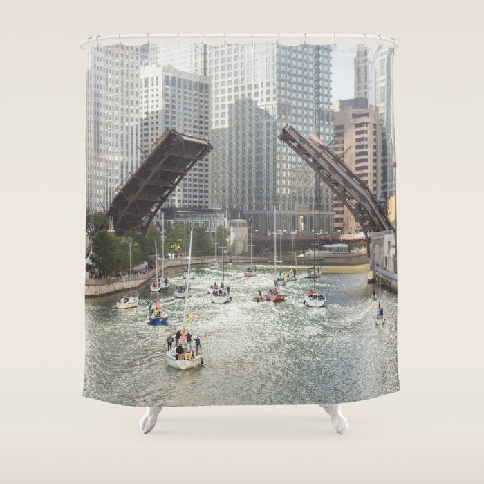Chicago River, Bridges Up Shower Curtain Gallery Image 1