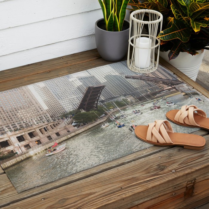 Chicago River, Bridges Up Outdoor Rug Gallery Image 2