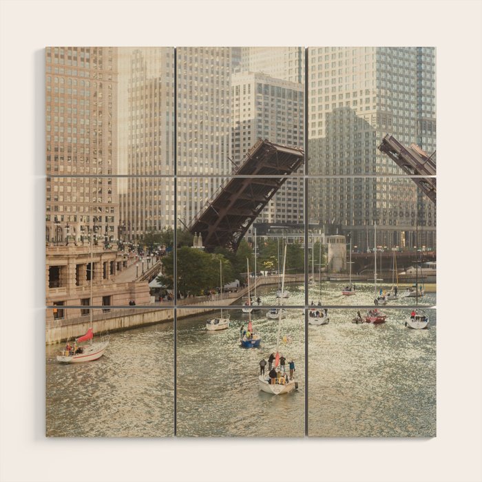 Chicago River, Bridges Up Wood Wall Art Gallery Image 1