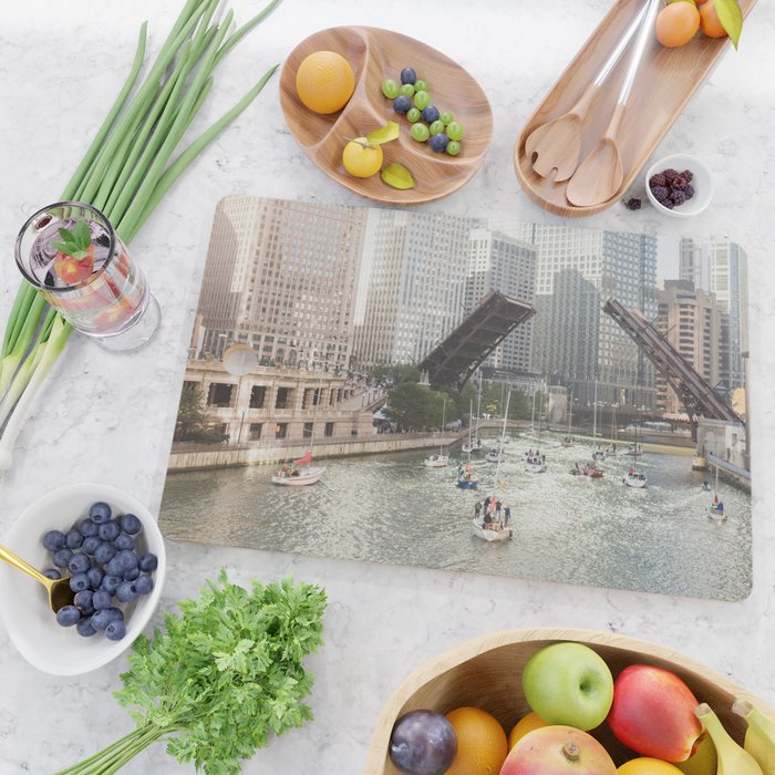 Chicago River, Bridges Up Cutting Board Gallery Image 2